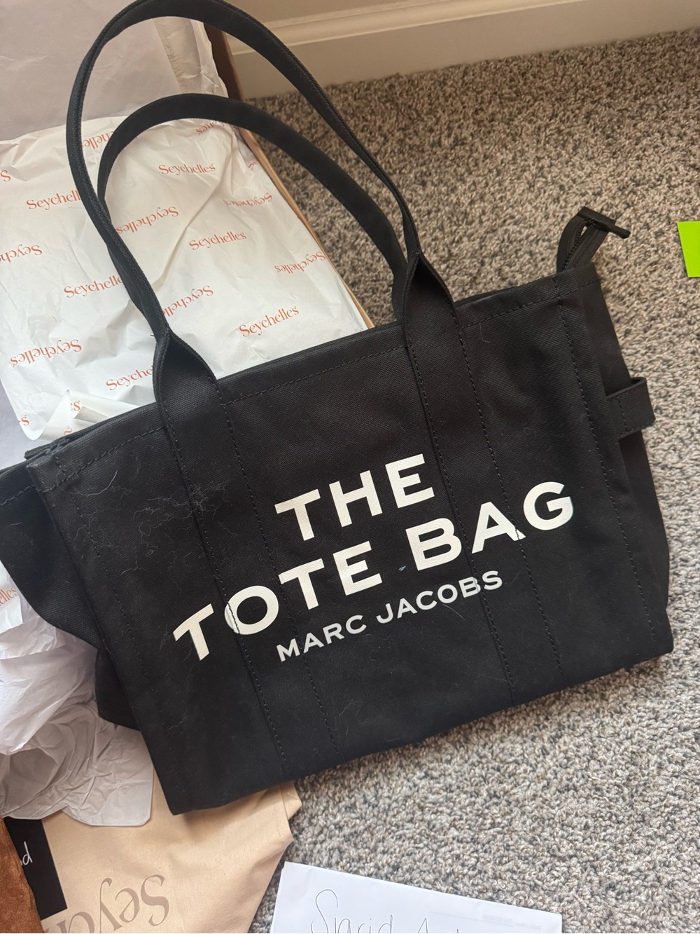 Marc Jacobs Black Canvas Tote with White Logo